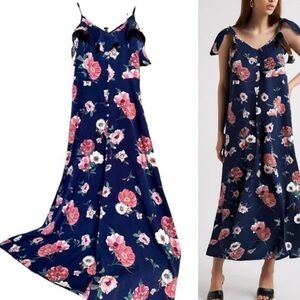 Altar’d State Sleeveless Long Midi Dress Size Small Navy Blue Pink Floral